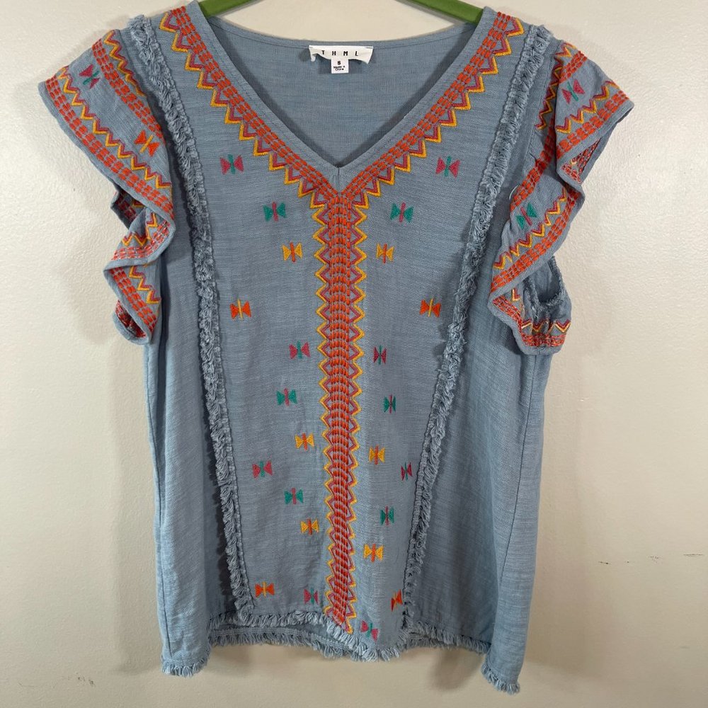 THML Sleeveless Blouse with Ruffle Cap Sleeve - Picture 3 of 5